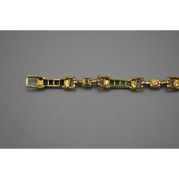 Gemstone Rectangle Link Bracelet Sterling Silver 925 7.5" Pink Green Gold Tone - Picture 9 of 12